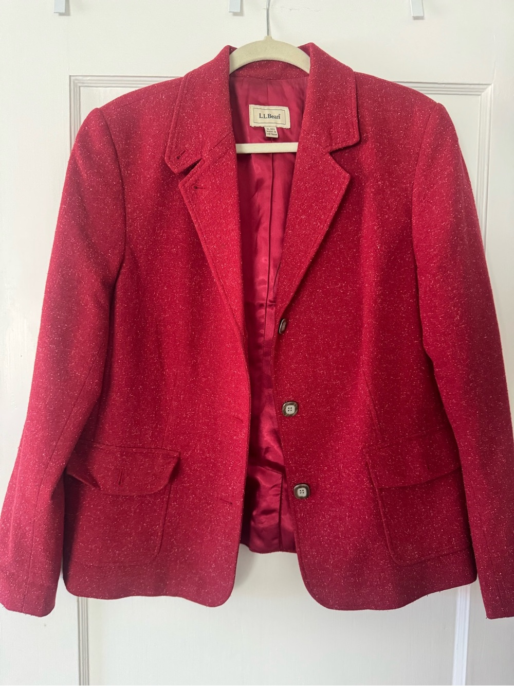 L.L. Bean Women's Red Wool-Blend Blazer with White heathered detail